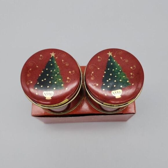 Holiday Tree Wick N Tin Candles Set of 2 Bayberry Scent Vintage Susan Zulauf - Picture 2 of 12